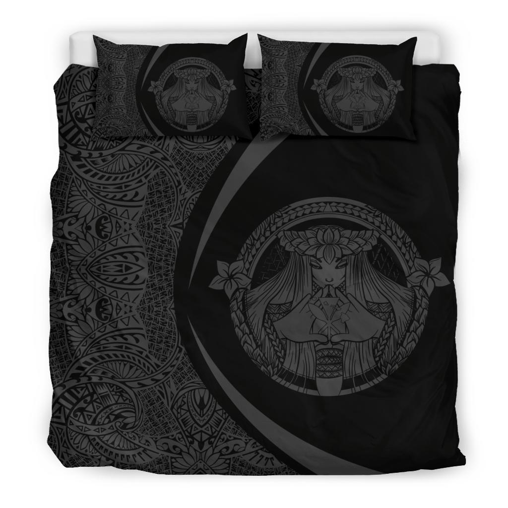 Hawaiian Madame Pele Kanaka Plumeria Polynesian Bedding Set Circle Style Grey - Polynesian Pride