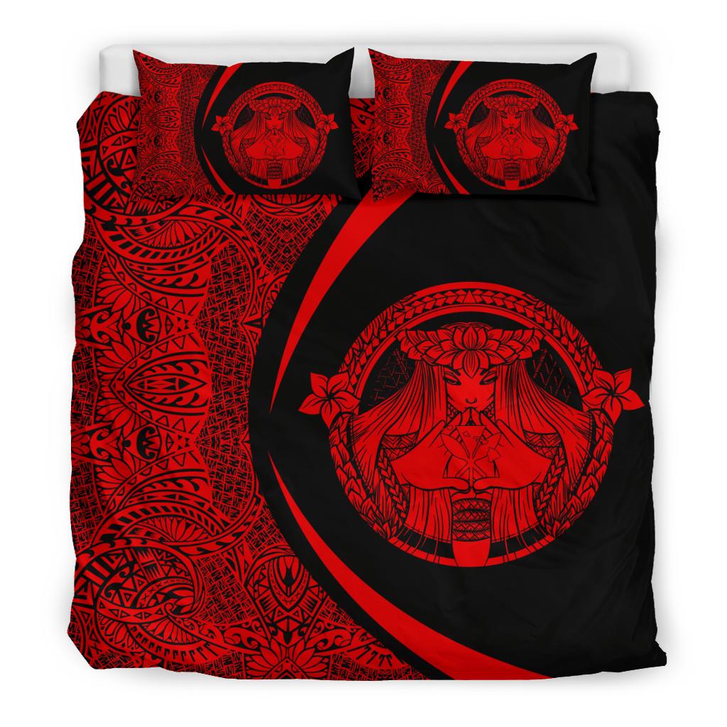 Hawaiian Madame Pele Kanaka Plumeria Polynesian Bedding Set Circle Style Red - Polynesian Pride