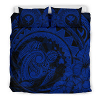 Hawaiian Map Kanaka Honu Hibiscus Blue Globular Polynesian Bedding Set - Polynesian Pride