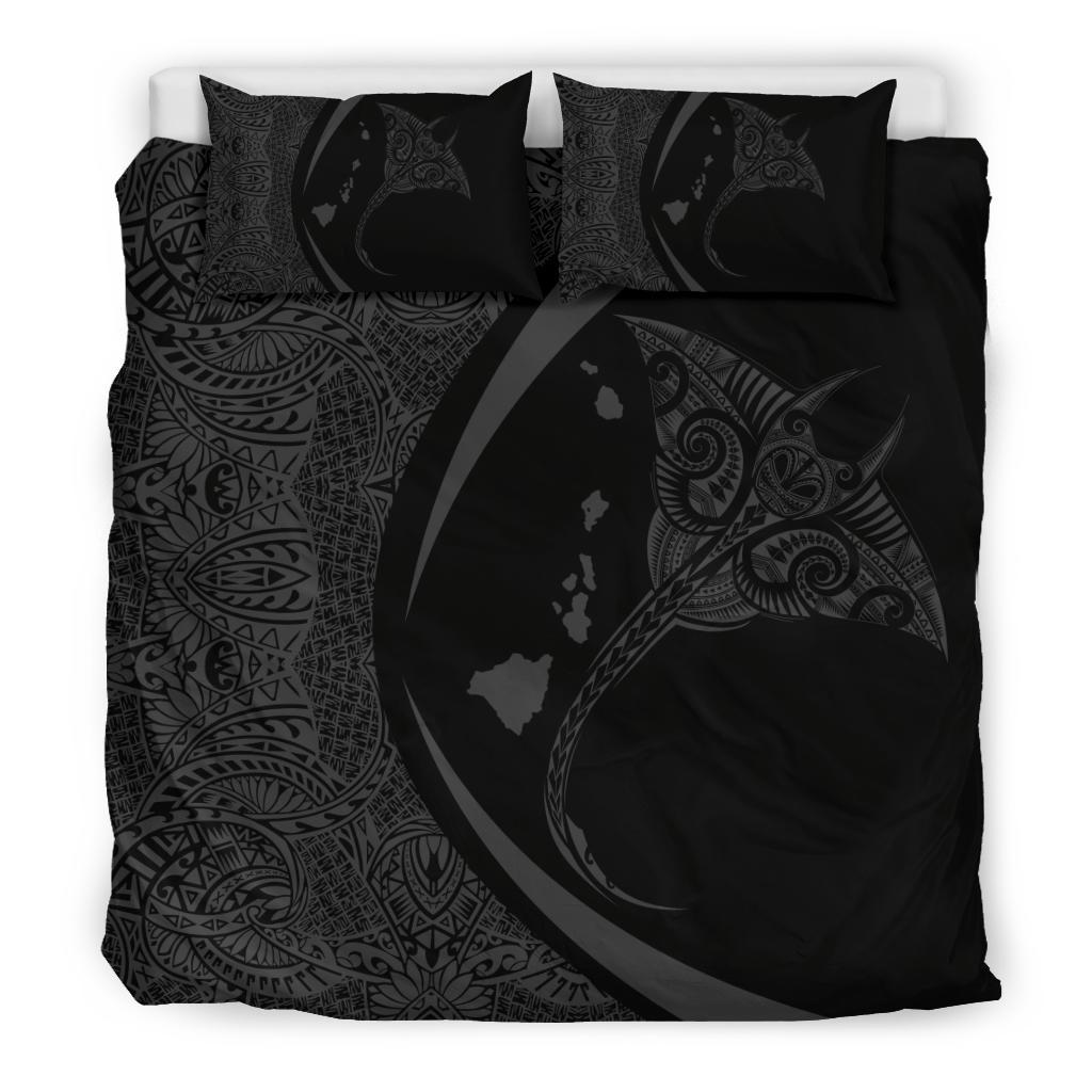 Hawaiian Map Manta Ray Polynesian Bedding Set - Gray - Circle Style - Polynesian Pride