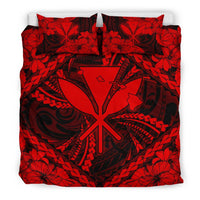 Hawaiian Map Kanaka Hibiscus Red Polynesian Bedding Set - Polynesian Pride