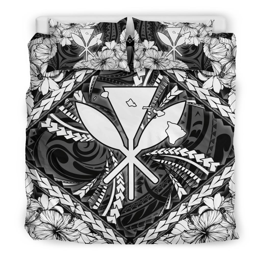 Hawaiian Map Kanaka Hibiscus White Polynesian Bedding Set - Polynesian Pride