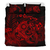 Hawaiian Map Turtle Tattoo Hibiscus Plumeria Polynesian Bedding Set - Red - Polynesian Pride