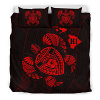 Hawaiian Map Turtle Ohana Hibicus Polynesian Bedding Set - Red - Polynesian Pride