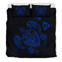 Hawaiian Map Turtle Ohana Hibicus Polynesian Bedding Set - Blue - Polynesian Pride