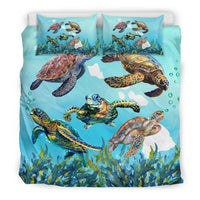 Hawaiian Map Sea Turtles Ocean Polynesian Bedding Set - Polynesian Pride