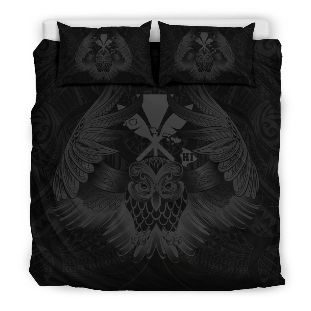 Hawaiian Map Owl Kanaka Bedding Set - Pueo Aumakua - Grey - Polynesian Pride