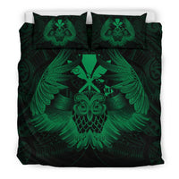 Hawaiian Map Owl Kanaka Bedding Set - Pueo Aumakua - Green - Polynesian Pride