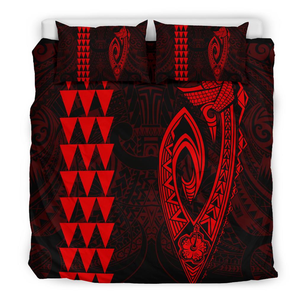 Hawaiian Kakau Fish Hook Polynesian Bedding Set - Red - Polynesian Pride