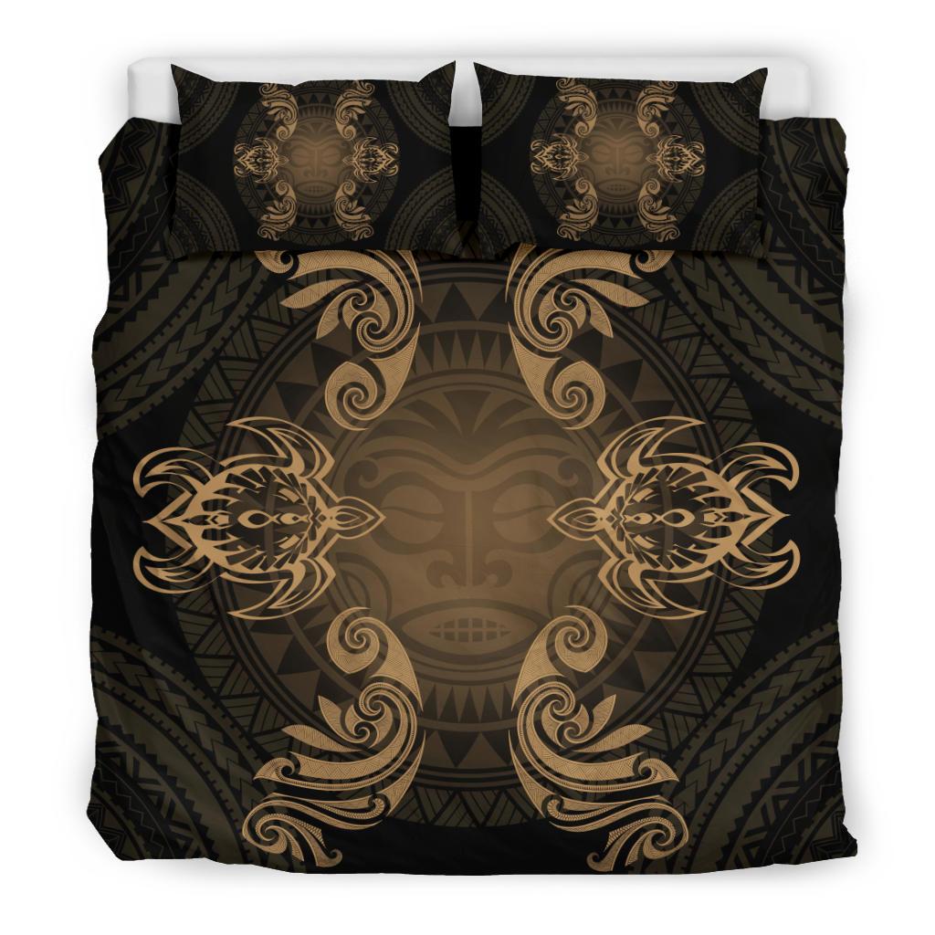 Hawaiian Turtles Tribal Mask Polynesian Bedding Set Gold - Polynesian Pride