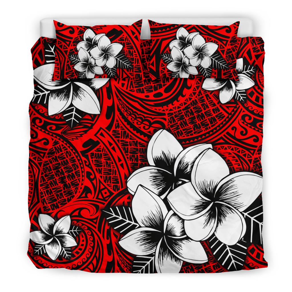 Hawaiian Plumeria Tribal Polynesian Bedding Set Red - Polynesian Pride