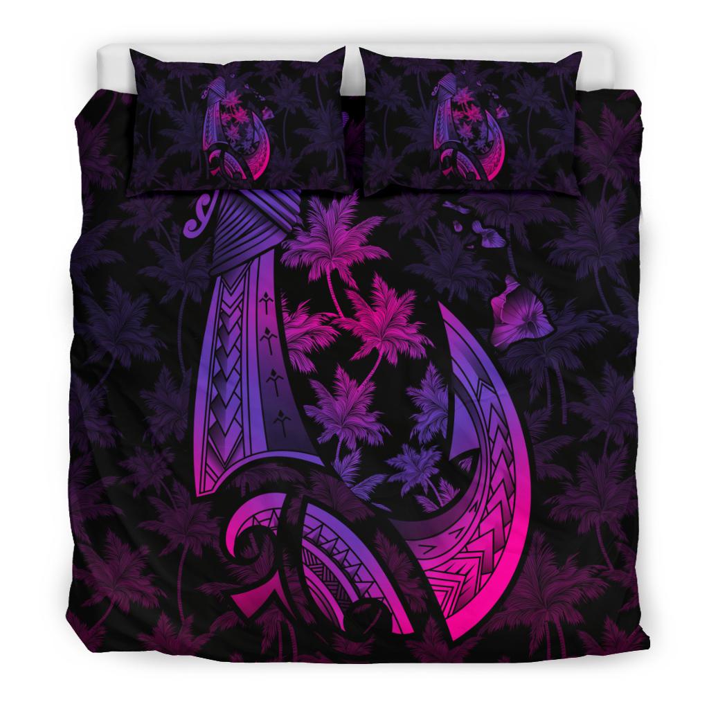 Hawaiian Map Palm Trees Fish Hook Polynesian Bedding Set Colorful Purple - Polynesian Pride