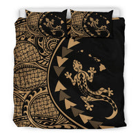 Hawaiian Map Gecko Tattoo Kakau Polynesian Bedding Set Gold - Polynesian Pride