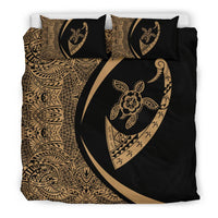 Hawaiian Turtle Fish Hook Hibiscus Polynesian Bedding Set - Circle Style Gold - Polynesian Pride