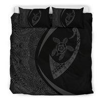 Hawaiian Turtle Fish Hook Hibiscus Polynesian Bedding Set - Circle Style Grey - Polynesian Pride