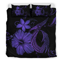 Hawaiian Fish Hook Hibiscus Plumeria Polynesian Bedding Set - Purple - Polynesian Pride