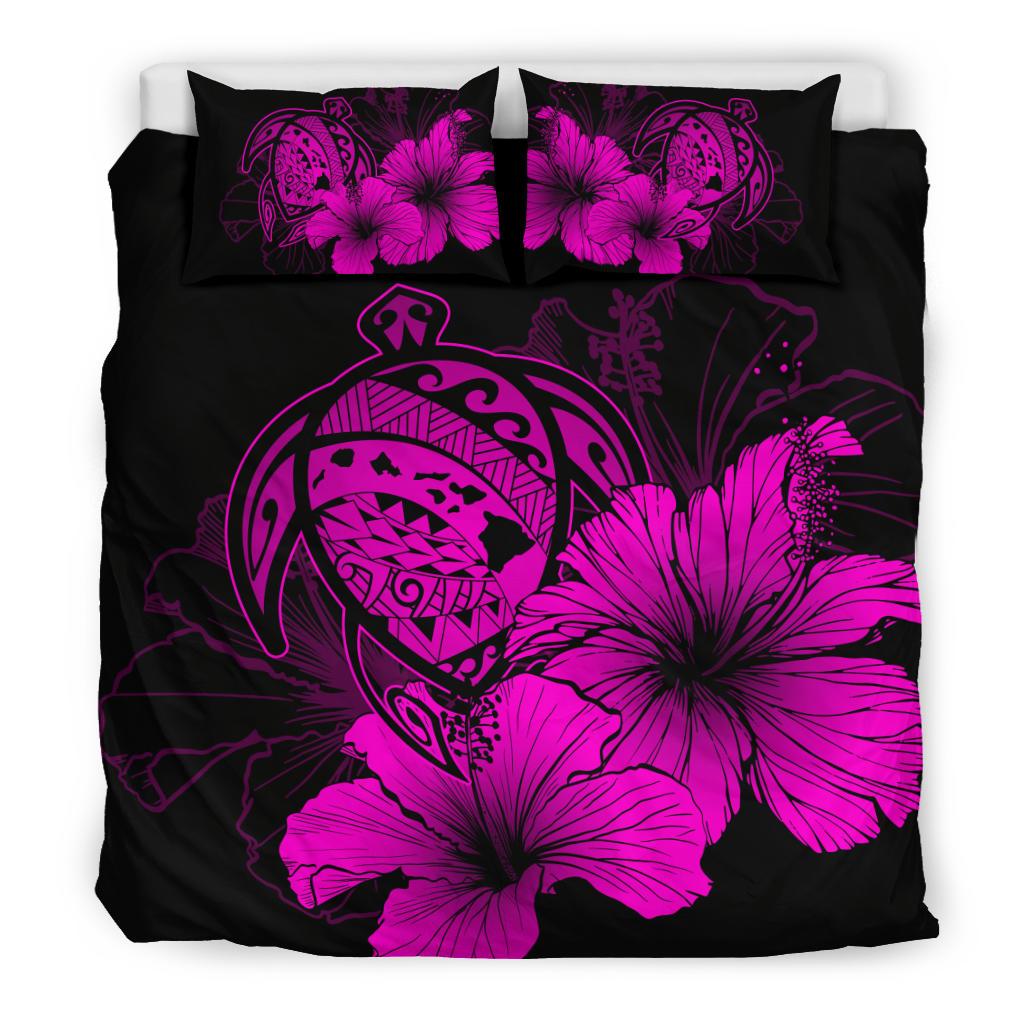 Hawaiian Map Hibiscus Turtle Polynesian Bedding Set - Pink - Polynesian Pride