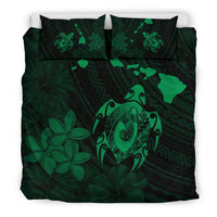 Hawaiian Map Turtle Plumeria Hibiscus Fish Hook Polynesian Bedding Set Green - Polynesian Pride