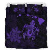 Hawaiian Map Turtle Plumeria Hibiscus Fish Hook Polynesian Bedding Set Purple - Polynesian Pride