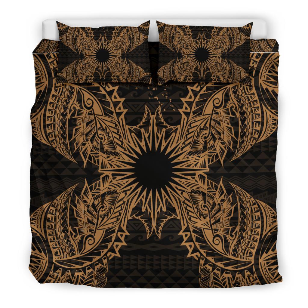 Polynesian Bedding Set - Marshall Islands Duvet Cover Set Map Gold - Polynesian Pride