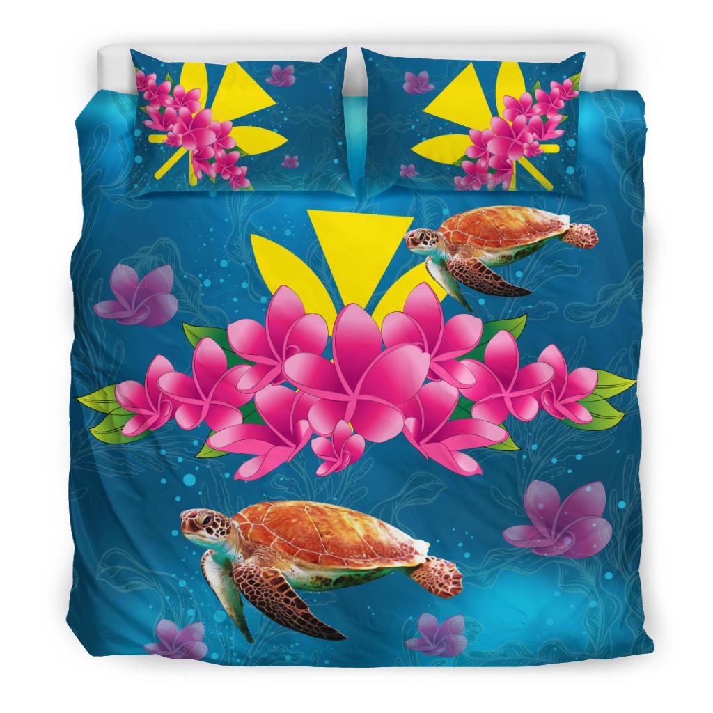 Hawaiian Plumeria Kanaka Turtle Sea Polynesian Bedding Set - Polynesian Pride