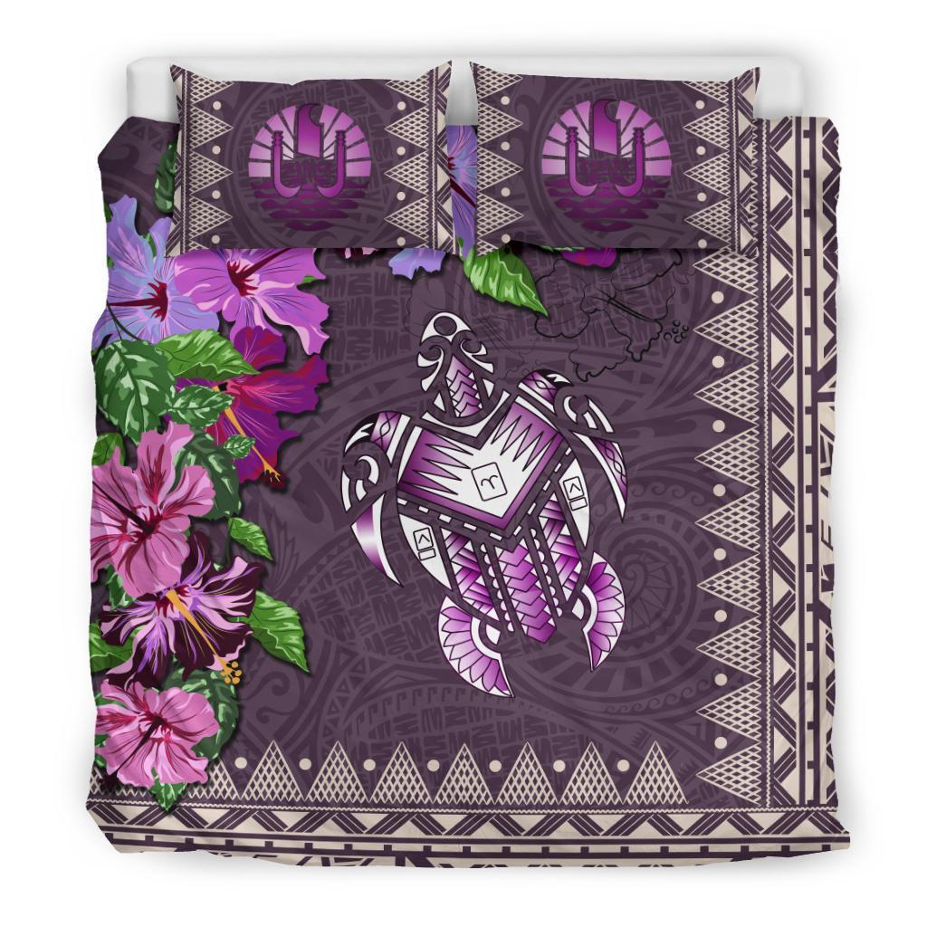 Polynesian Duvet Cover Set - Tahiti Bedding Set Turtle Hibiscus Purple Purple - Polynesian Pride