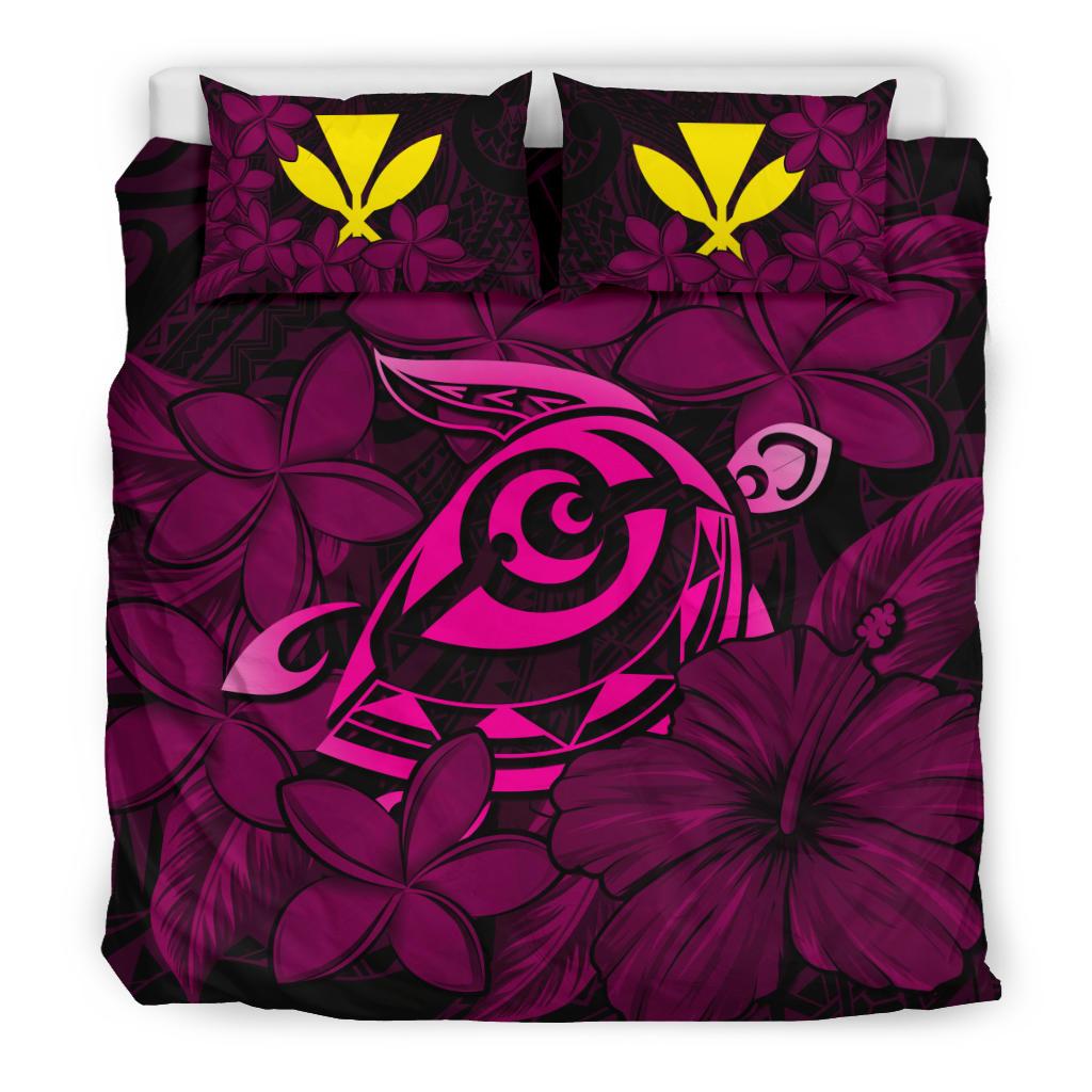 Hawaiian Turtle Hibiscus Plumeria Kanaka Polynesian Bedding Set Pink - Soft Style - Polynesian Pride