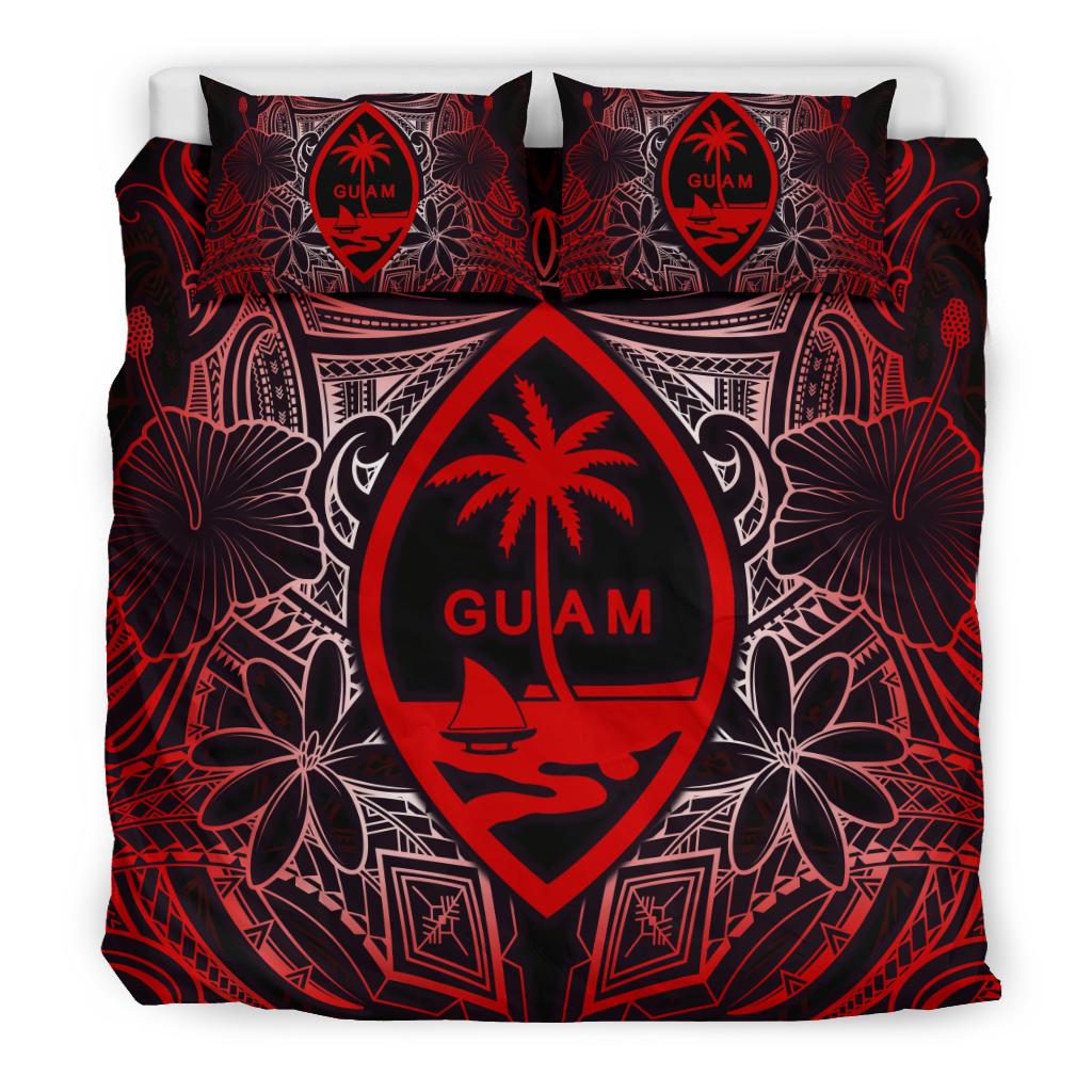 Guam Polynesian Bedding Set - Red Hibiscus Coat Of Arms - Polynesian Pride