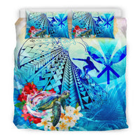 Polynesian Bedding Set - Hawaii Kanaka Maoli Duvet Cover Set - Turtle Surfing - Polynesian Pride