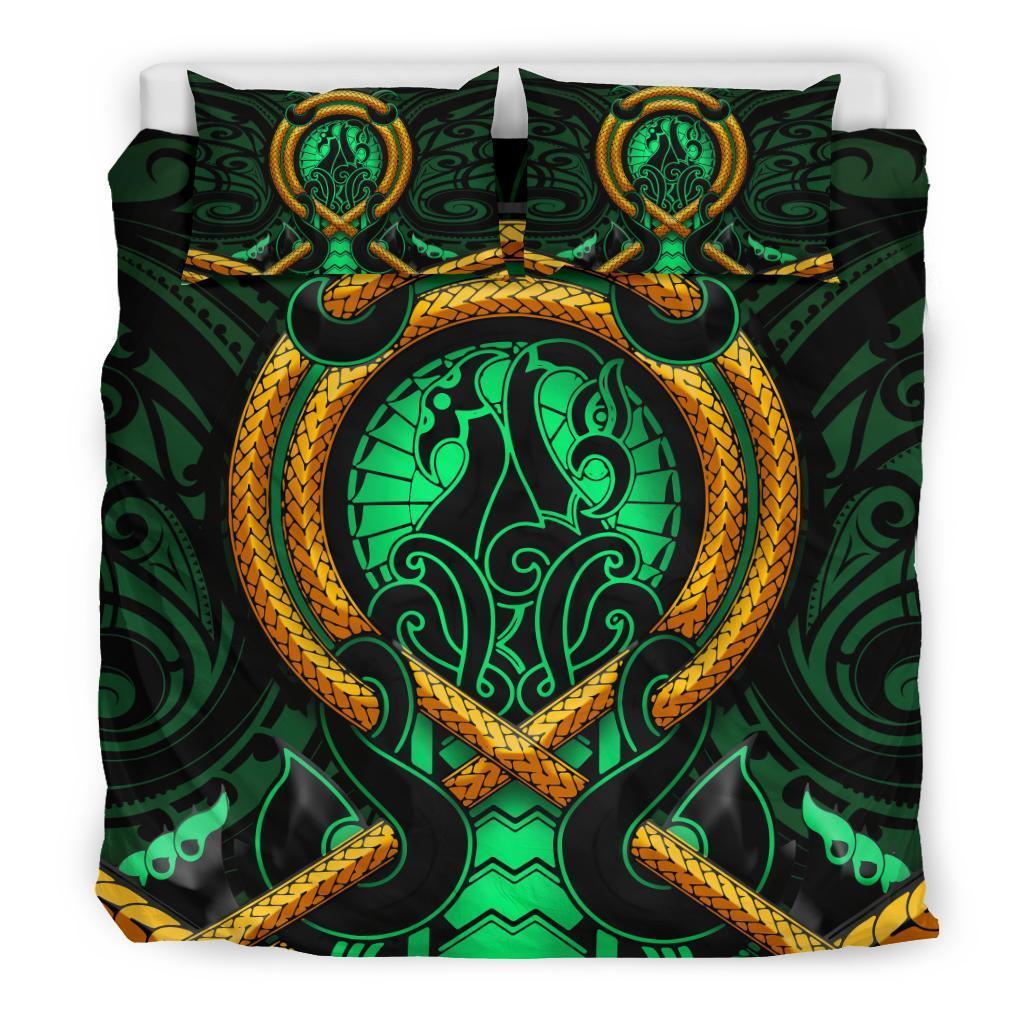 Maori New Zealand Bedding Set Manaia Green Duvet Cover And Pillow Case Green - Polynesian Pride