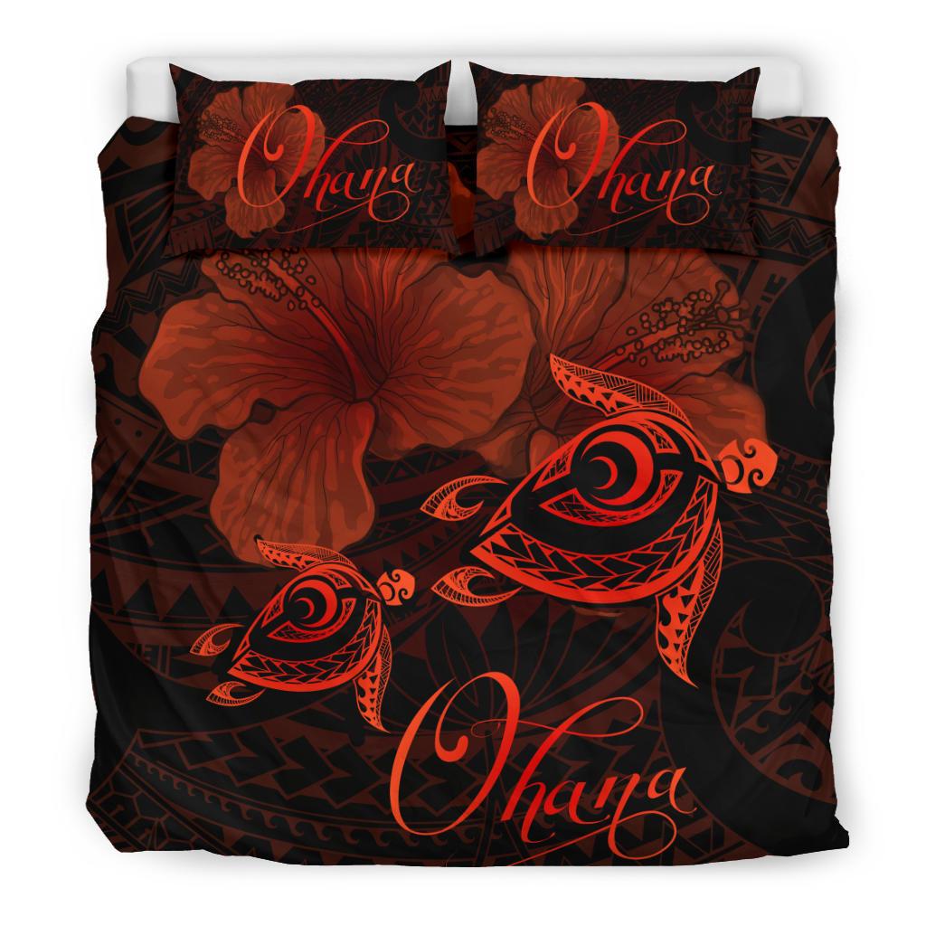 Hawaii Turtle Ohana Hibiscus Poly Bedding Set - Orange - Polynesian Pride