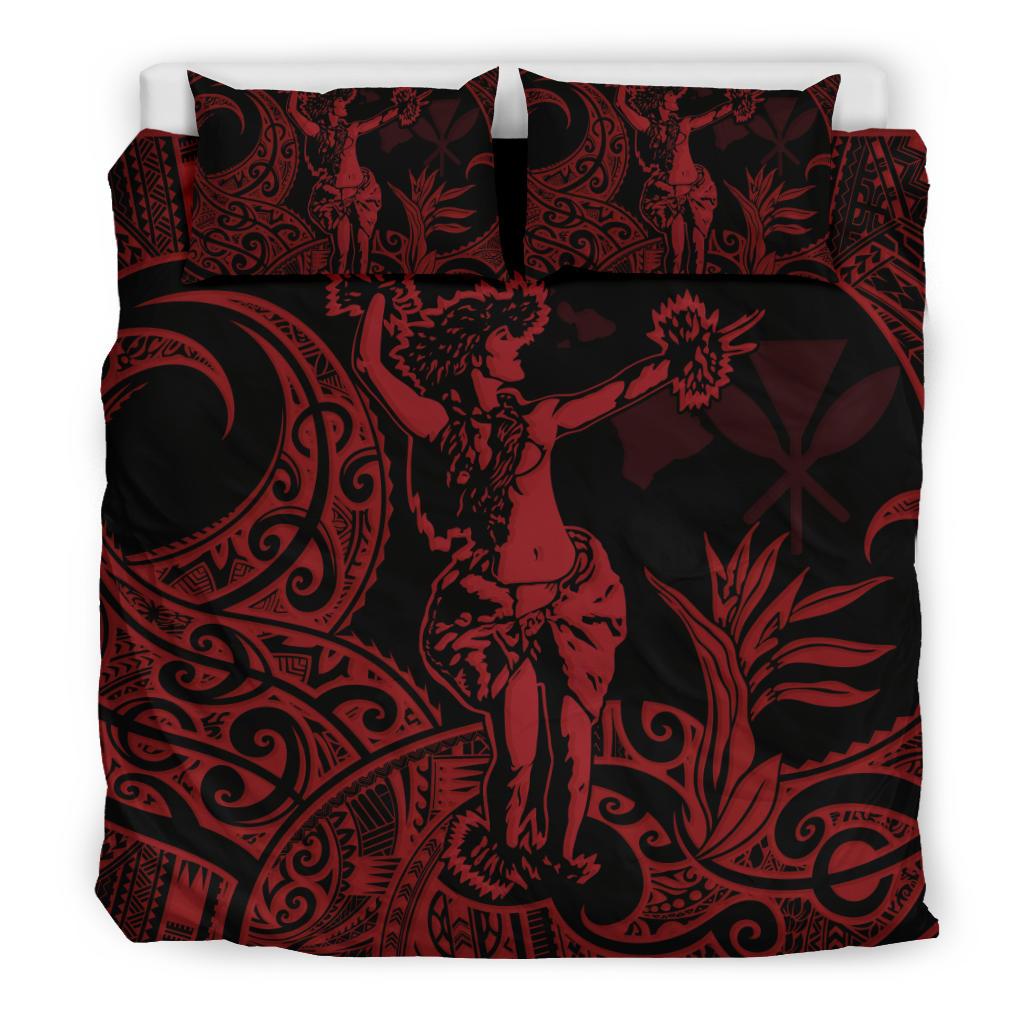 Polynesian Bedding Set - Hawaii Duvet Cover Set Hula Girl Red - Polynesian Pride