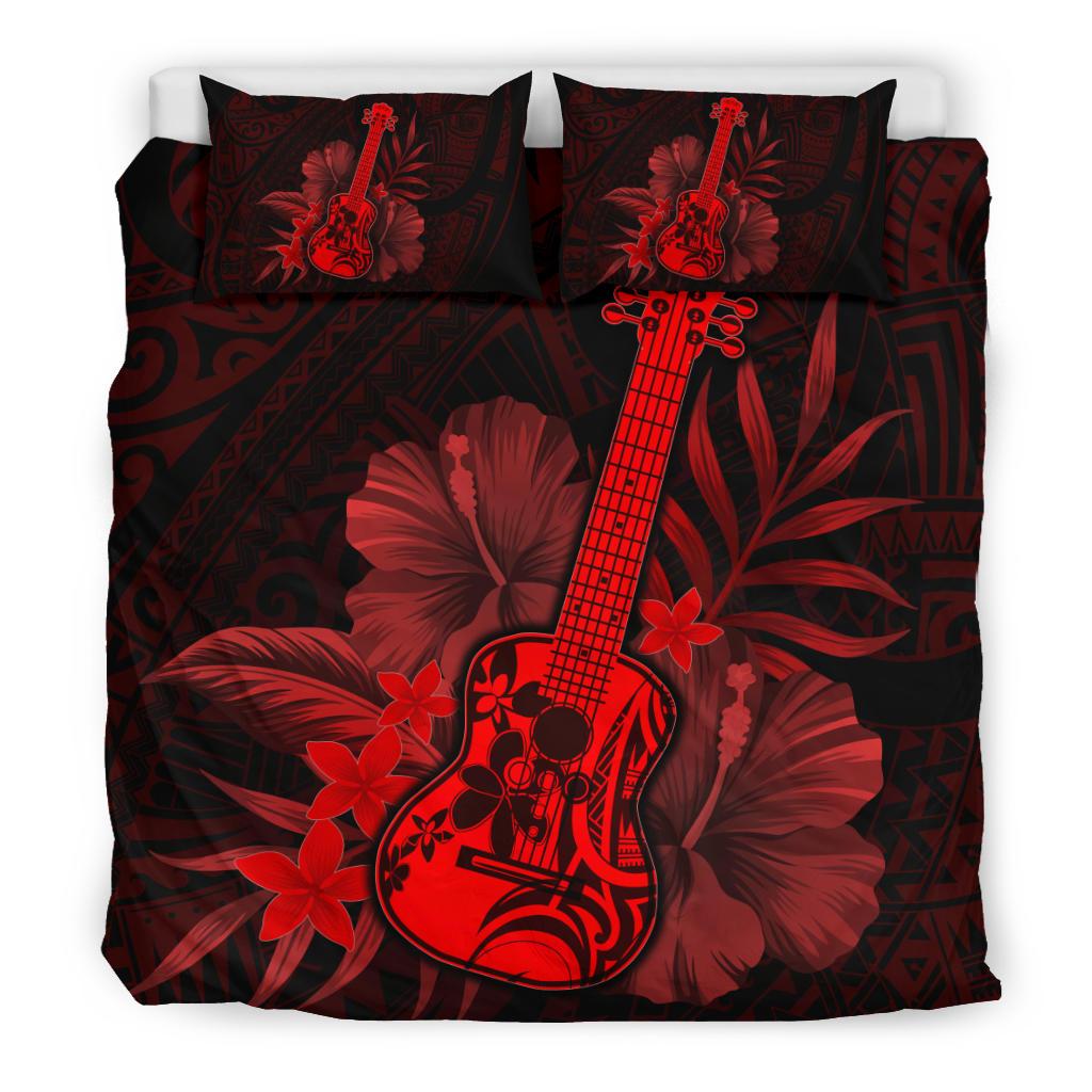 Hawaii Bedding Set - Hawaii Ukulele Flower Bedding Set - Red - Polynesian Pride
