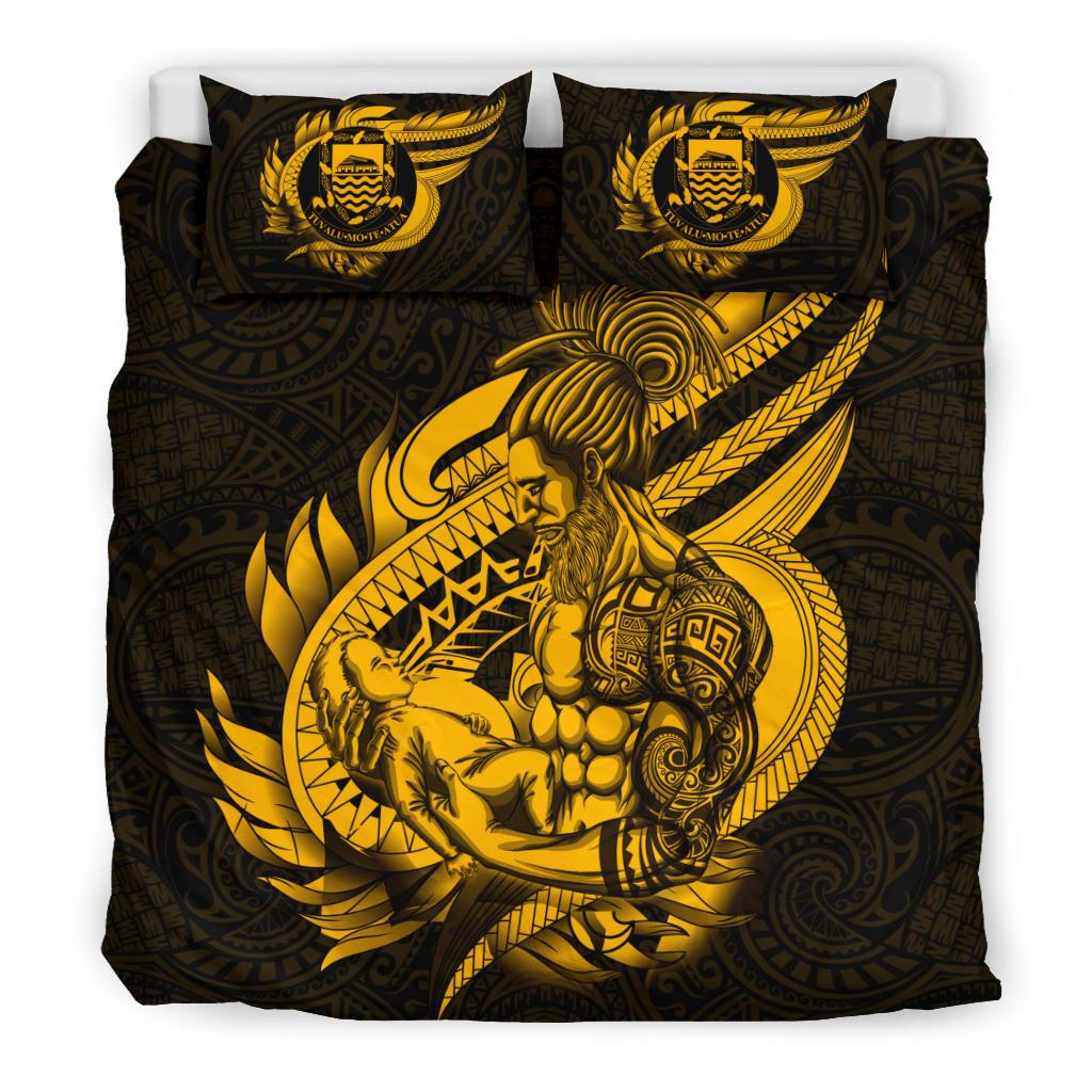 Polynesian Bedding Set - Tuvalu Duvet Cover Set Father And Son Gold - Polynesian Pride