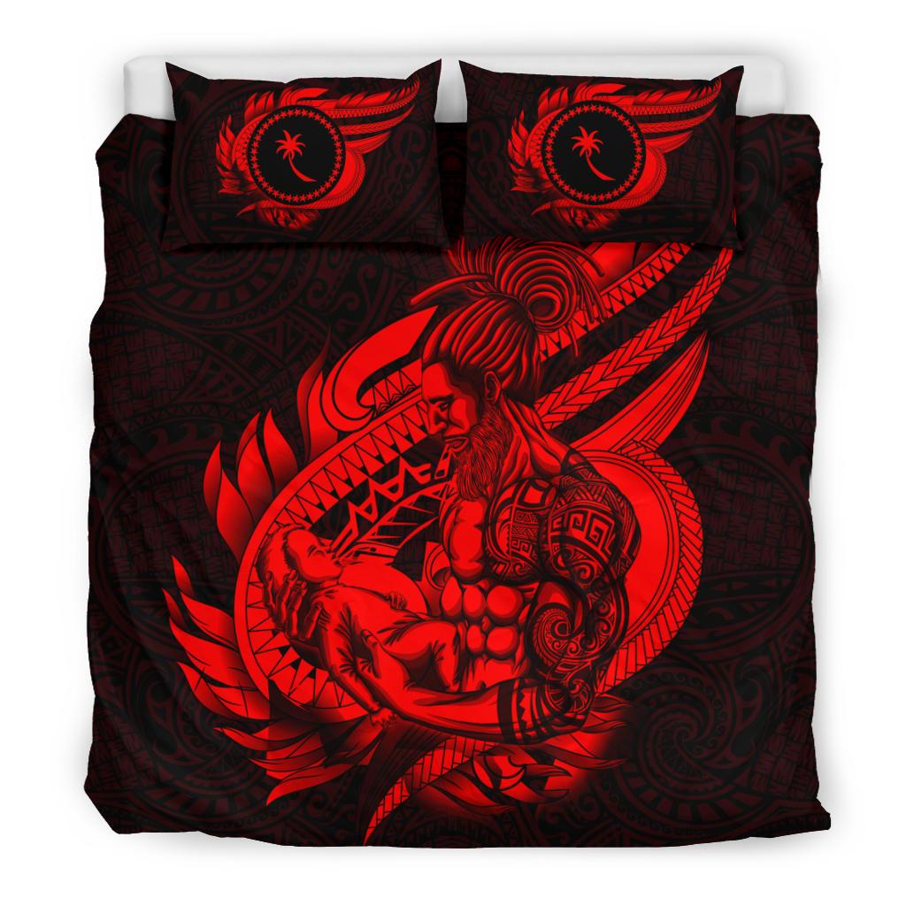 Polynesian Bedding Set - Chuuk Duvet Cover Set Father And Son Red - Polynesian Pride