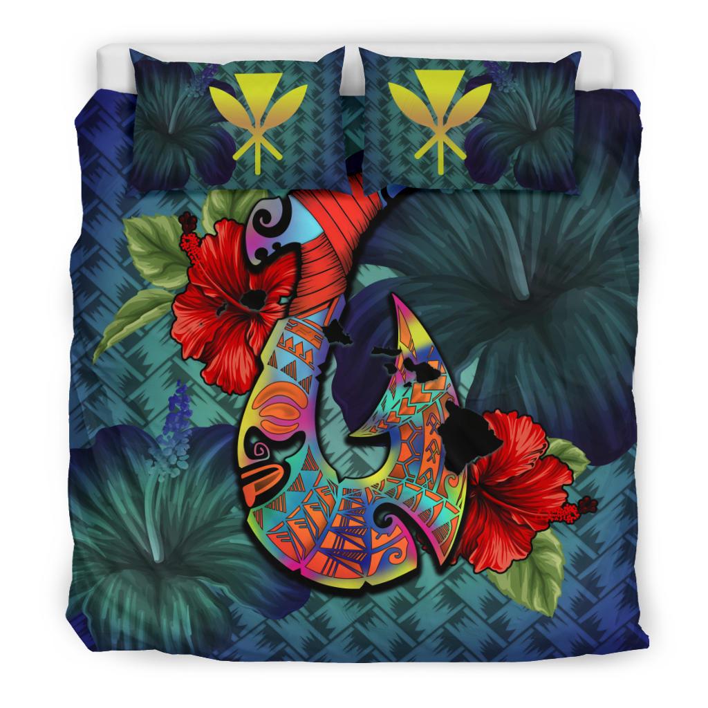 Kanaka Maoli (Hawaiian) Bedding Set - Polynesian Fish Hook Hibiscus - Polynesian Pride
