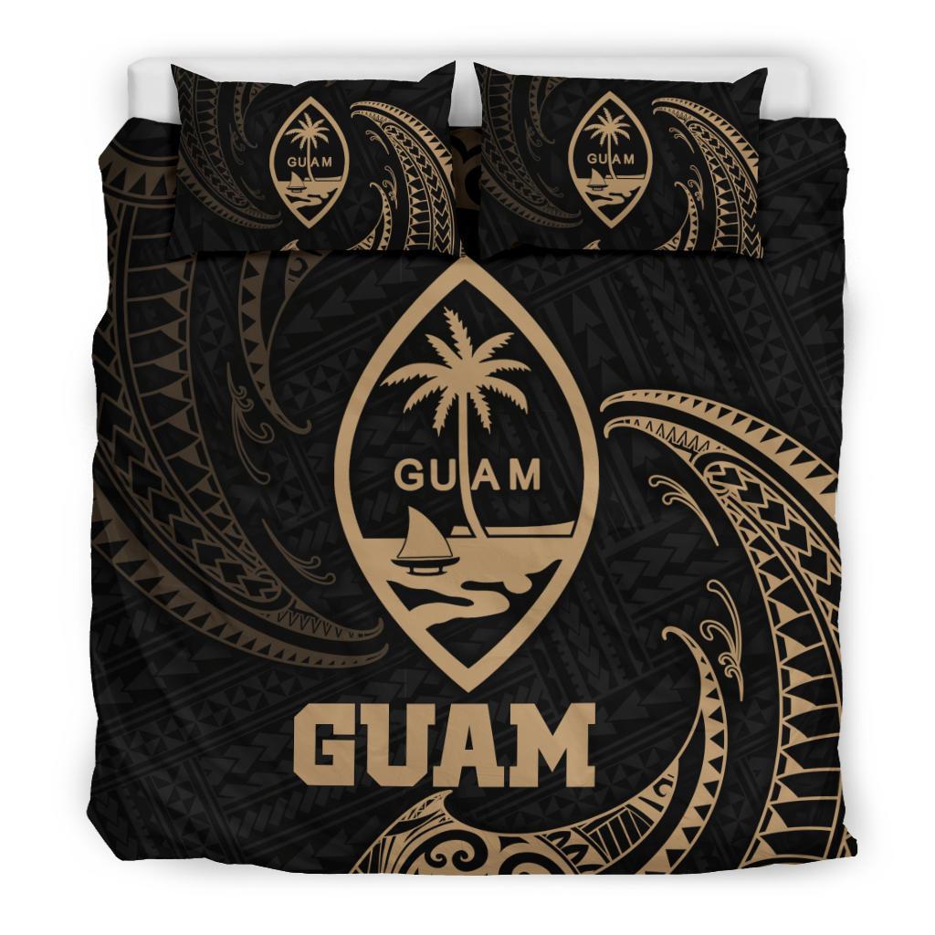 Polynesian Bedding Set - Guam Duvet Cover Set Gold Tribal Wave - Polynesian Pride