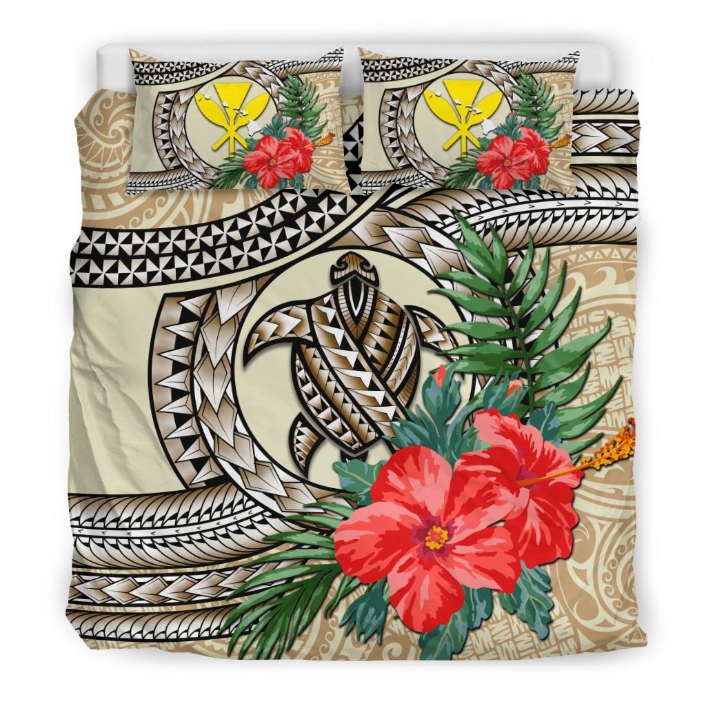 Kanaka Maoli (Hawaiian) Bedding Set - Polynesian Turtle Hibuscus Beige - Polynesian Pride