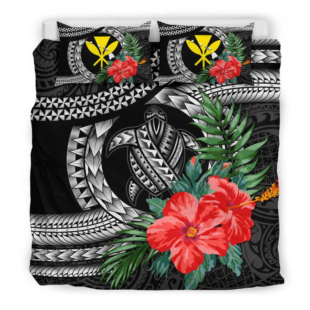 Kanaka Maoli (Hawaiian) Bedding Set - Polynesian Turtle Hibiscus Black - Polynesian Pride