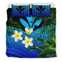 Kanaka Maoli (Hawaiian) Bedding Set, Polynesian Plumeria Banana Leaves Blue - Polynesian Pride
