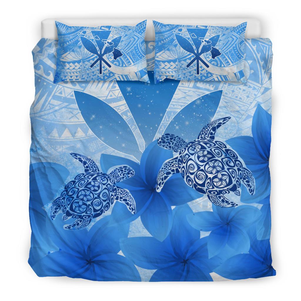 Hawaii Bedding Set - Hawaii Turtle Kanaka Plumeria Polynesian Blue Bedding Set - Polynesian Pride