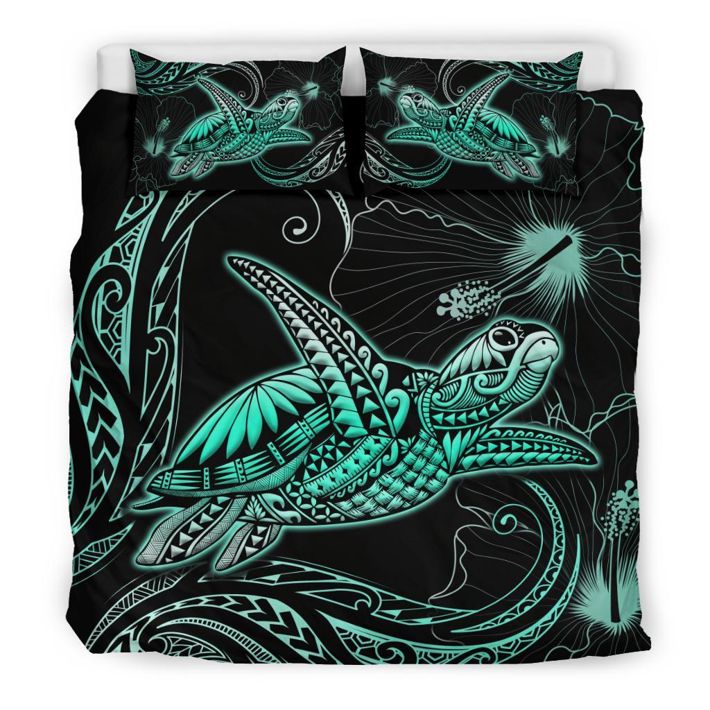 Turtle Polynesian Bedding Set Mix Hibiscus Turquoise - Polynesian Pride