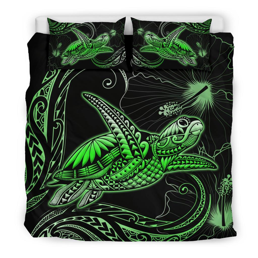 Turtle Polynesian Bedding Set Mix Hibiscus Green - Polynesian Pride