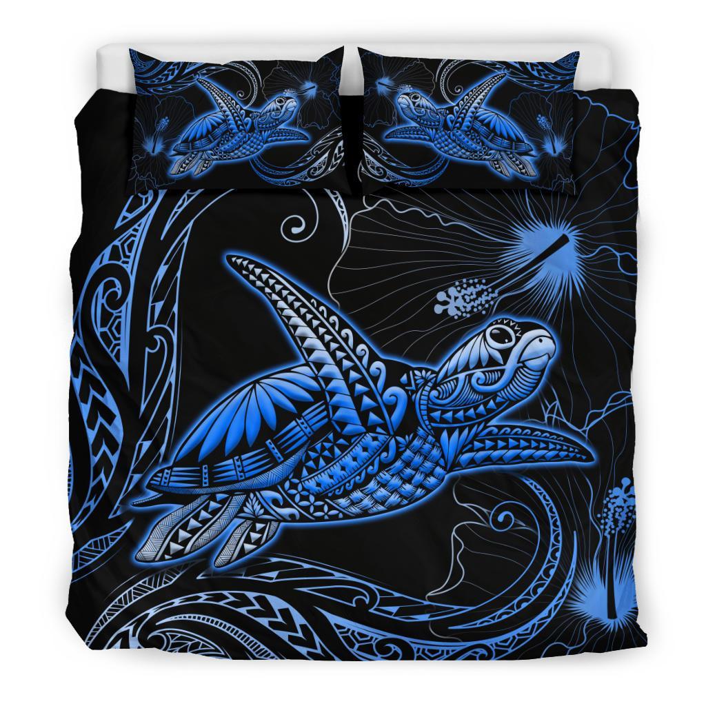 Turtle Polynesian Bedding Set Mix Hibiscus Blue - Polynesian Pride
