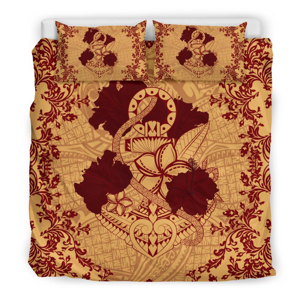 Hawaii Anchor Hibiscus Flower Vintage Bedding Set - AH - Red Orange - Polynesian Pride