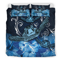 Hawaii Polynesian Turtle Waves Hibiscus Bedding Set - Erik Style - AH - Blue - Polynesian Pride