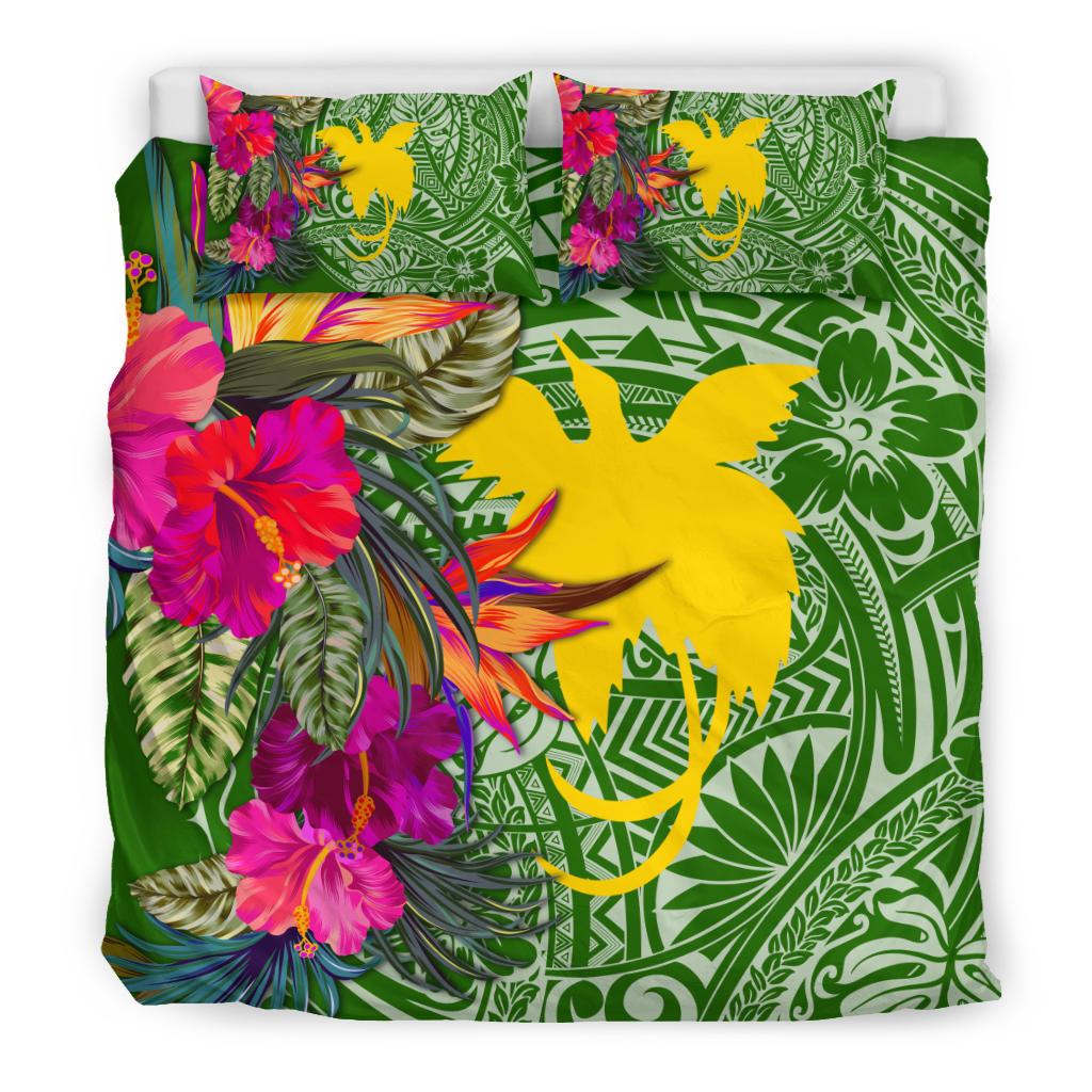 Papua New Guinea Bedding Set - Hibiscus Polynesian Pattern Green Version - Polynesian Pride