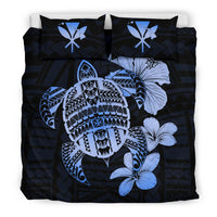 Hawaiian Kanaka Hibiscus Plumeria Mix Polynesian Turtle Bedding Set Blue AH - Polynesian Pride