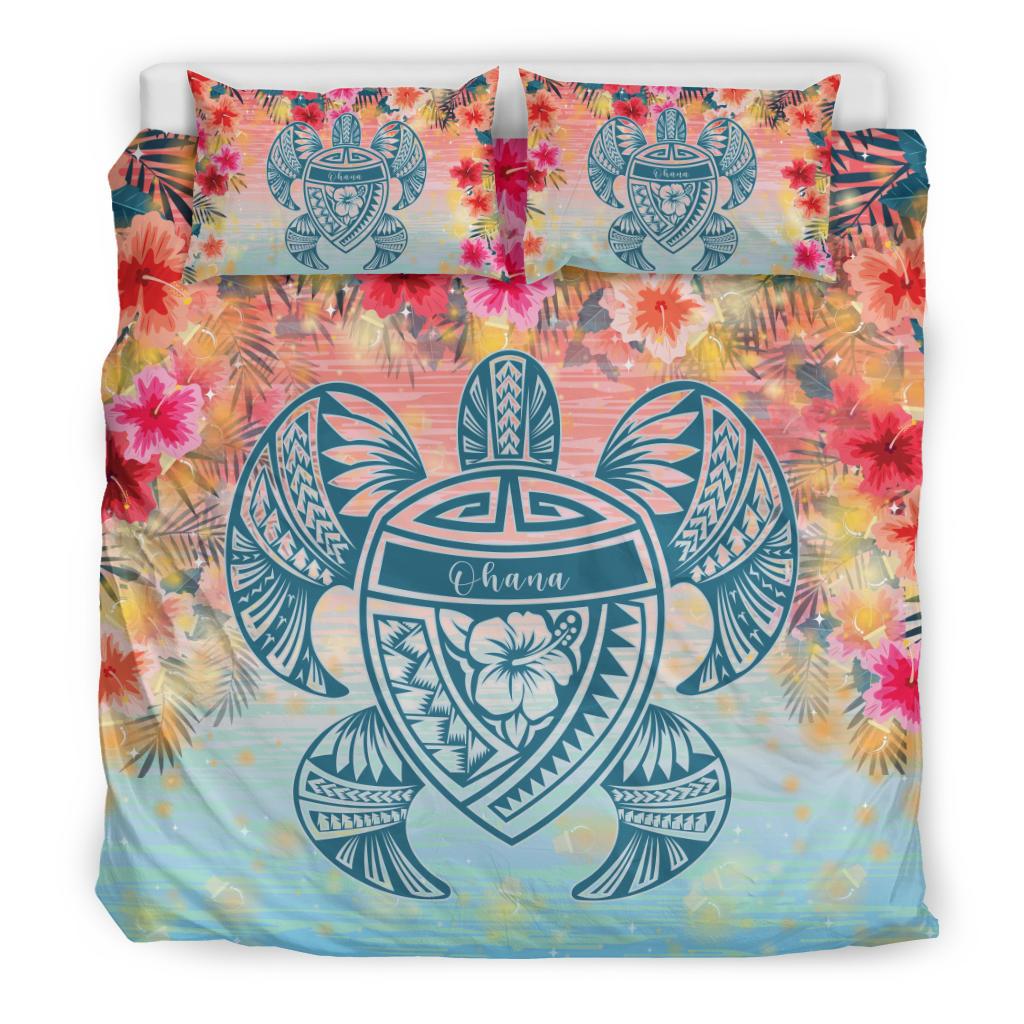 Hawaii Bedding Set - Hawaii Turtle Ohana Stary Night Hibiscus Bedding Set - Polynesian Pride