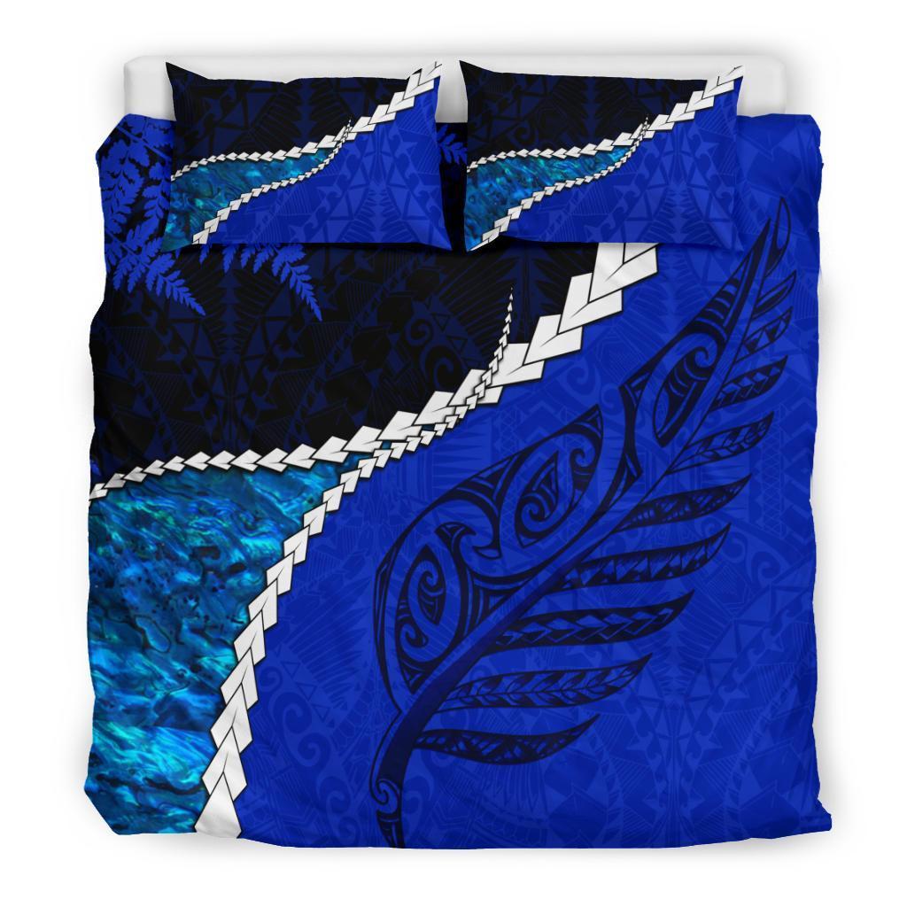 Paua Shell Maori Silver Fern Bedding Set, Cobalt - Polynesian Pride